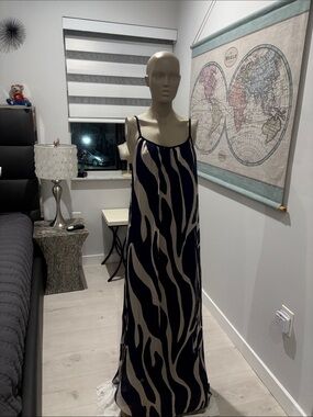 Women’s Navy and Cream Maxi Slip Dress